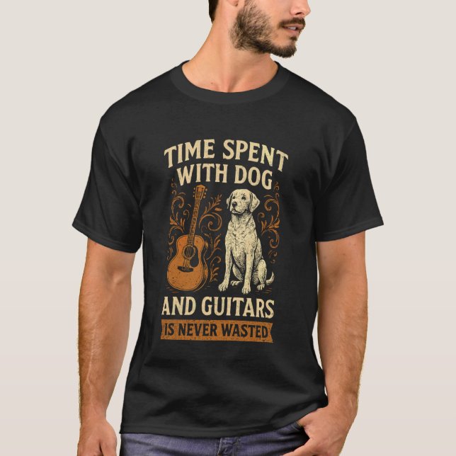 Camiseta Tempo Passado com Cachorro e Violões Nunca é Perdi (Frente)