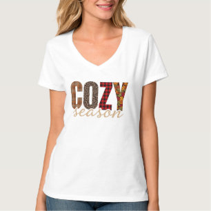 Camiseta Temporada Aconchegante Xadrez Leopardo Vibrações d