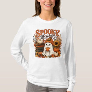 Camiseta Temporada Assombrada Fantasma Abóbora Girassol Liv