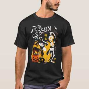 Camiseta Temporada Assustadora Dançando Esqueleto Gato Pret