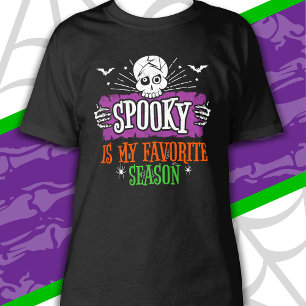 Camiseta Temporada Assustadora Esqueleto Morcegos Feliz Hal