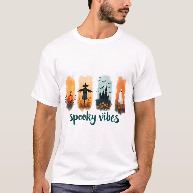 Camiseta Temporada Assustadora, Fantasma de Halloween Vinta (Frente)