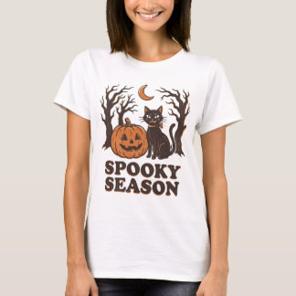 Camiseta Temporada Assustadora Gato Preto Abóbora Vintage H