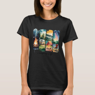 Camiseta Tenda de Acampamento Fogo de Trailer Cadeira Céu N