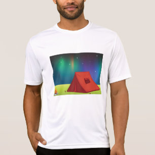 Camiseta Tenda de Acampamento Vibrante sob Luzes do Norte N