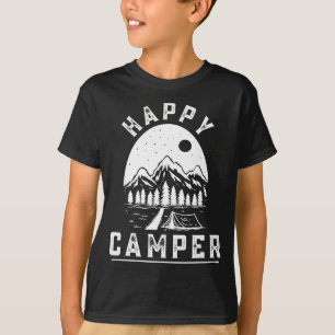 Camiseta Tenda de campista feliz retrô floresta de pinheiro