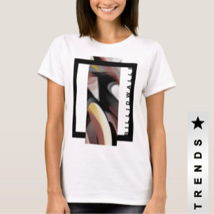 Camiseta Tendência de Abstrato de Arte Negra-Branca em Tend