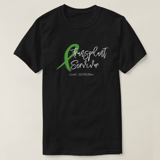 Camiseta Tendência de Fita Verde Sobrevivente de Transplant (Frente do Design)