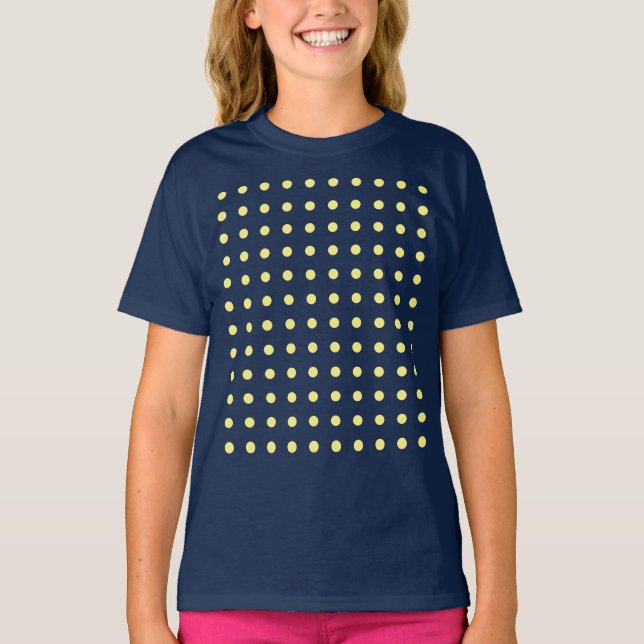 Camiseta Tendência marinho de Bolinhas Amarelas Claras (Frente)