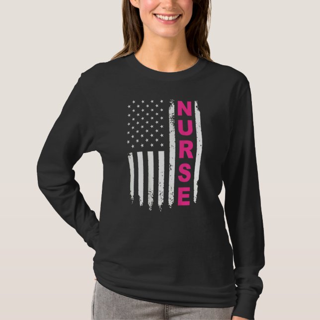 Camiseta Tendência Quente Orgulhosa De Ser Enfermeira Ameri (Frente)