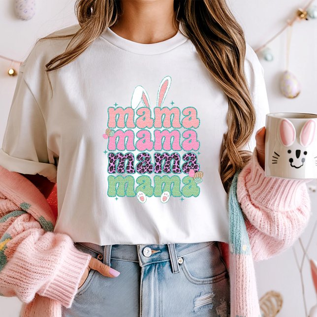 Camiseta Tendy Mama Páscoa Tee; Bunny & Leopard Impressão (Criador carregado)