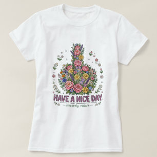 Camiseta Tenha um bom dia com flores e cor