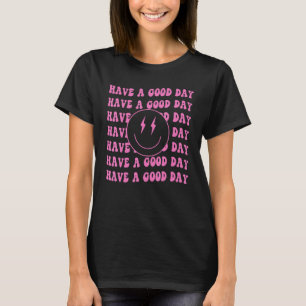 Camiseta Tenha Um Bom Dia, Rosa, Sorriso Rosto Com A Estéti