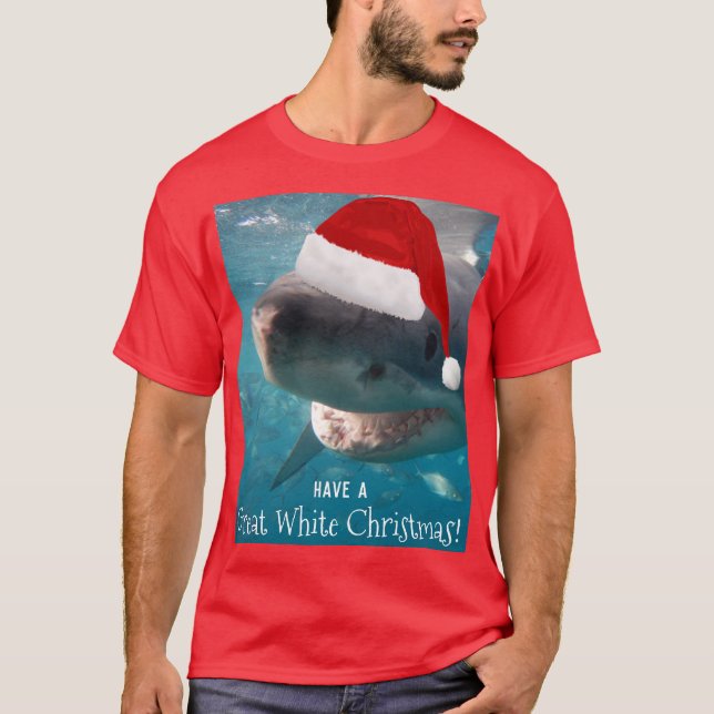 Camiseta Tenha um Excelente de tubarão branco de Natal engr (Frente)