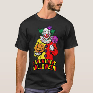 Camiseta Tenha um Feliz Halloween Design de Palhaço Amigáve