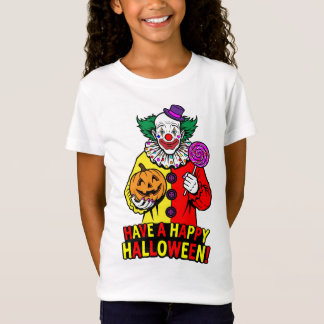 Camiseta Tenha um Feliz Halloween Design de Palhaço Amigáve