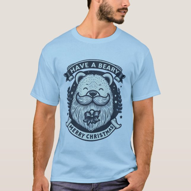 Camiseta Tenha um Feliz Natal! Urso com Barba (Frente)