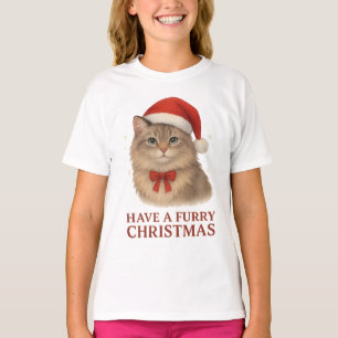 Camiseta Tenha um Natal Felpudo Gatinho Siberiano Fofo do P