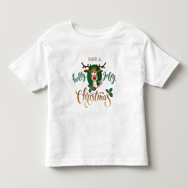 Camiseta Tenham Uma Reindeer De Natal Holly Jolly | Feriado (Frente)