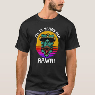Camiseta Tenho 10 anos Rawr Retro Dinossaur Sunset 10th B