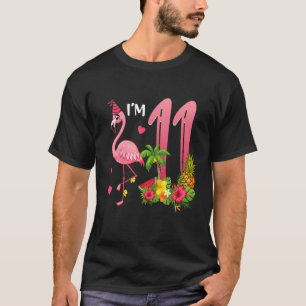 Camiseta Tenho 11 anos Flamingo Tropical Theme 11 Birth