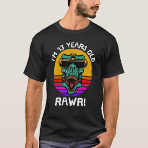 Camiseta Tenho 13 anos Rawr Retro Dinossaur Sunset 13 B