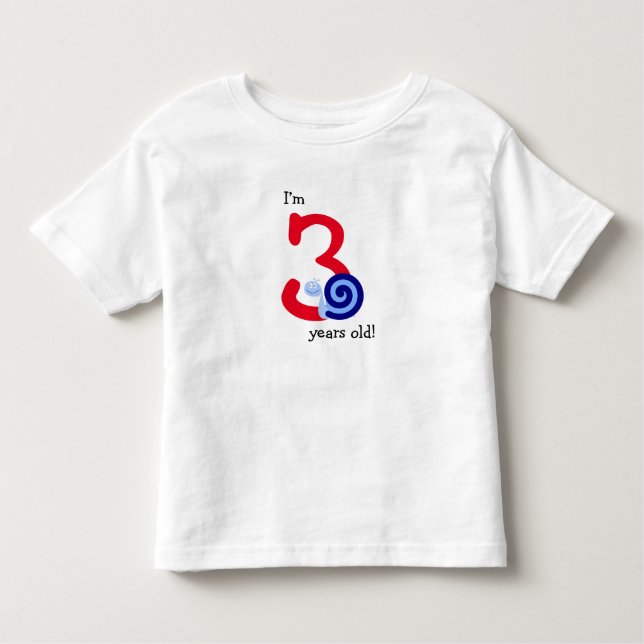 Camiseta "Tenho 3 anos!" + Caracol Azul Feliz e Feliz (Frente)