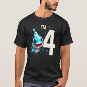 Camiseta Tenho 4 Anos Tubarão Peixe Criança Menino Menina 4