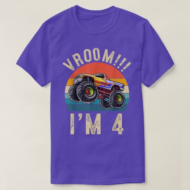 Camiseta Tenho 4 anos Vroom 4th Birthday Party Truck Car (Frente do Design)