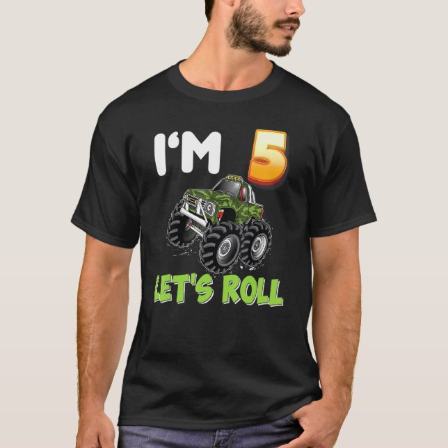 Camiseta Tenho 5 anos de Vamos Roll Monster Car Carro 5 Bi (Frente)