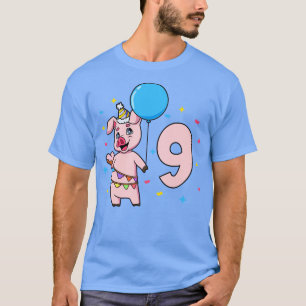 Camiseta Tenho 9 anos com aniversário de criança de porco