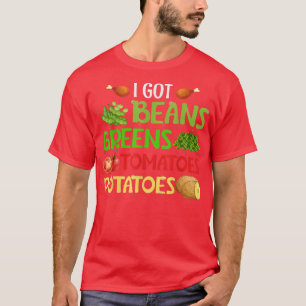 Camiseta Tenho feijões Verdes Batatas Tomates Ação de Graça