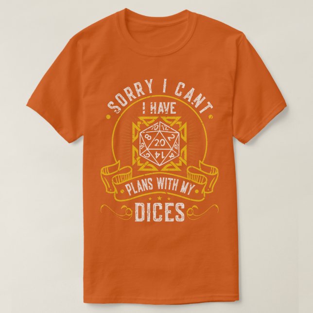 Camiseta Tenho Planos com meus Dices D20 RPG Roleplay (Frente do Design)
