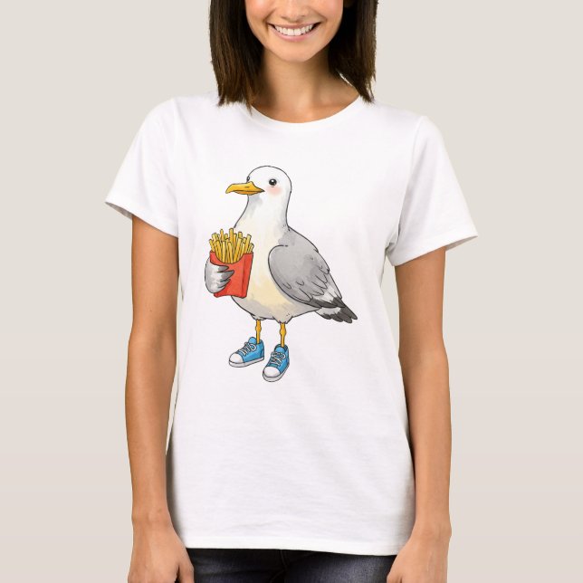 Camiseta Tênis de Salgadinhos de Gaivota Engraçada (Frente)