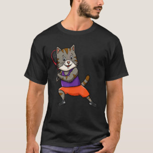 Camiseta Ténis Gato Treinador de Ténis Jogo de Raquete Serv