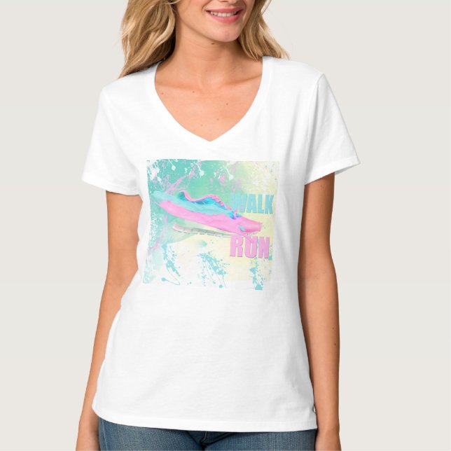 Camiseta Tênis Walk Run Splash Paint Rosa e Azul (Frente)