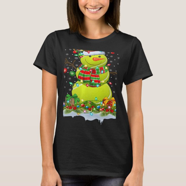 Camiseta Tennis Ball Snowman Xmas Lights Tennis Christmas (Frente)