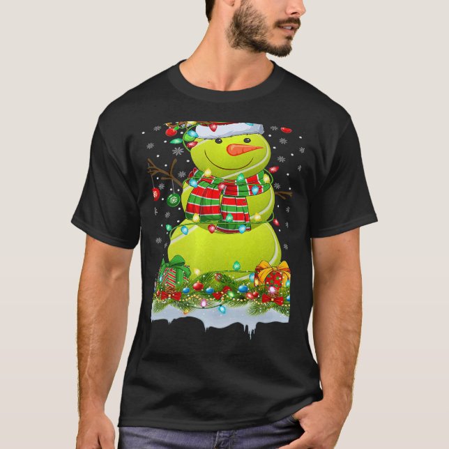 Camiseta Tennis Ball Snowman Xmas Lights Tennis Christmas (Frente)