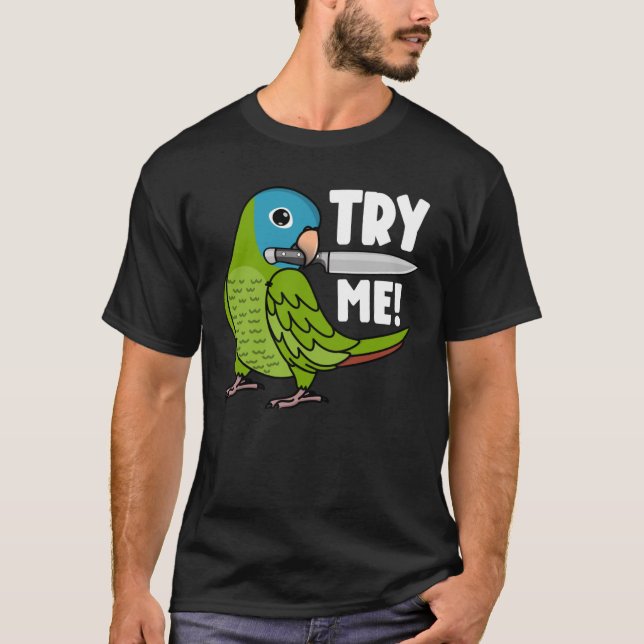 Camiseta Tente-Me Papagaio Com Faca, Eu Corro Azul (Frente)