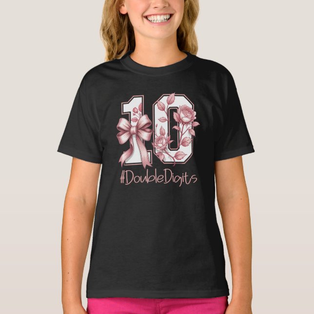 Camiseta Tenth Birthday Girl Pink Coquette Bow Turning 10 (Frente)