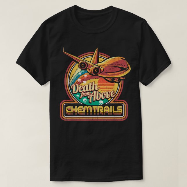 Camiseta Teoria da Conspiração — Quimetéis — Jet Plane Skul (Frente do Design)