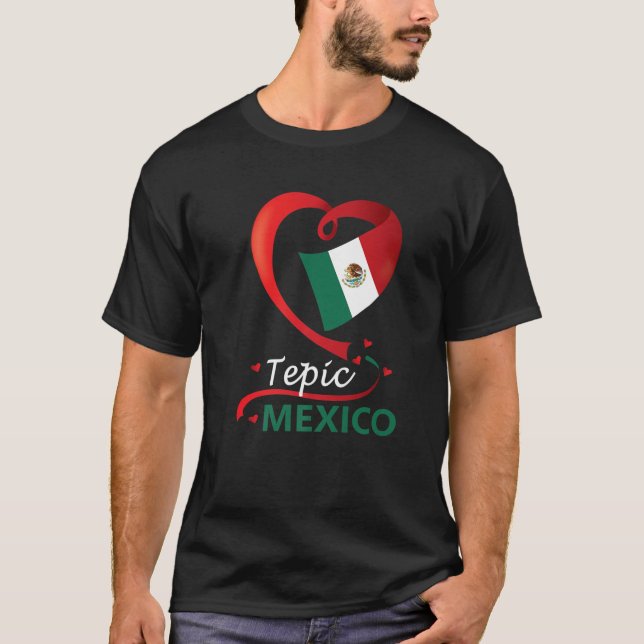 Camiseta Tepic Nayarit México Sinalizador do Coração Mexica (Frente)