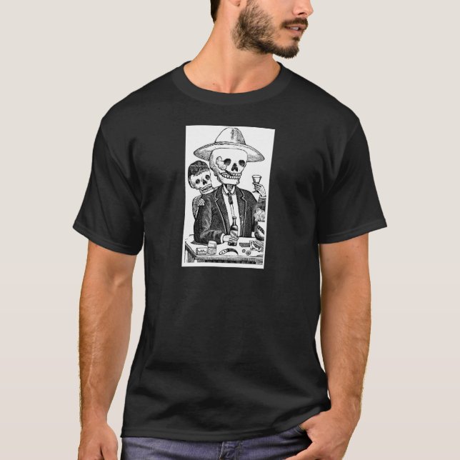 Camiseta Tequila de esqueleto do bebendo e fumo, México (Frente)