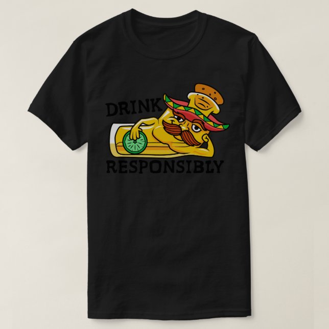 Camiseta Tequila Engraçada com Respon de Bebida Sombrero (Frente do Design)