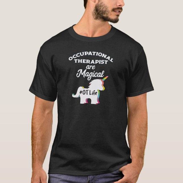 Camiseta Terapeuta do unicórnio OT da terapia ocupacional (Frente)