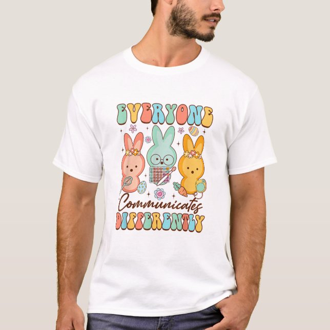 Camiseta Terapia da Fala da Páscoa SLP Todos se Comunicam D (Frente)