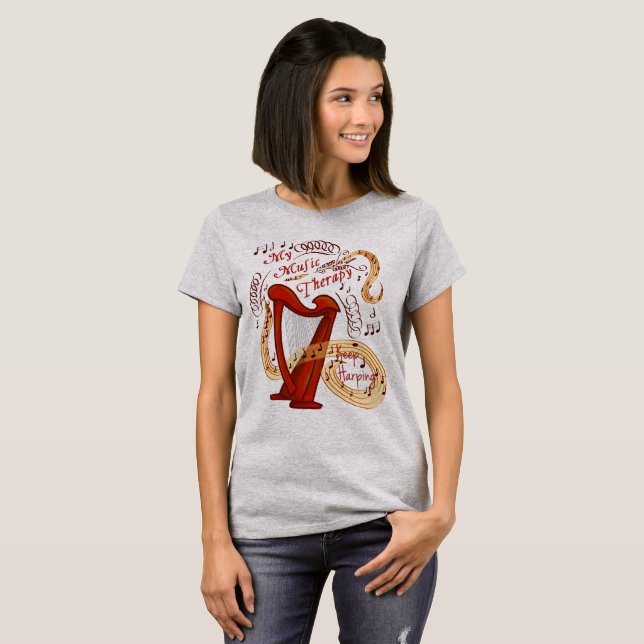 Camiseta Terapia de Música "Continue Harping" (Frente Completa)