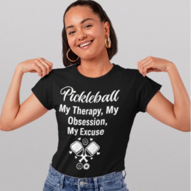 Camiseta Terapia de Pickleball Obsessão Diversão Tipografia (Criador carregado)