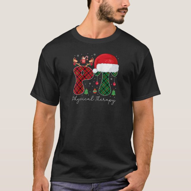 Camiseta Terapia física Natal Santa Hat Red Xadrez PT (Frente)