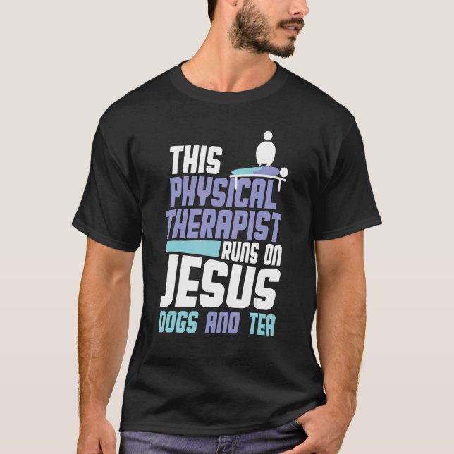Camiseta Terapia Física Religiosa Cães Jesus Tea Physio (Frente)